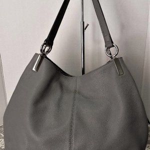 Soft grey leather large shoulder bag